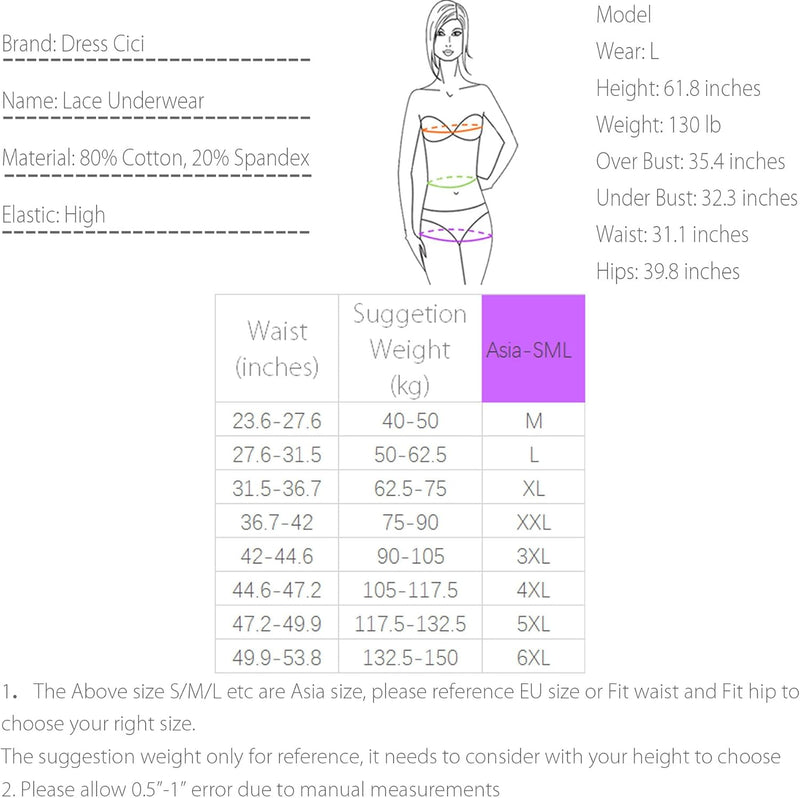 Dress Cici High Waisted Cotton Underwear, Lace Cotton Underwear for Women, 4-Pack (4 Pieces)