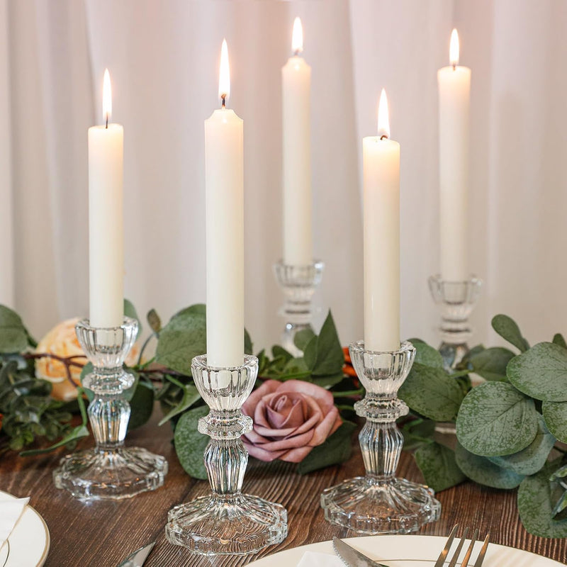Glass Candlestick Holders Set of 6, Clear Taper Candle Holders, Crystal Decorative Candle Stand Centerpiece for Table Wedding Dinning Party 4 Inch Tall