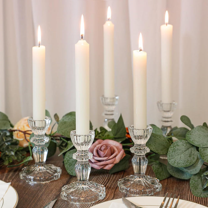 Glass Candlestick Holders Set of 6, Clear Taper Candle Holders, Crystal Decorative Candle Stand Centerpiece for Table Wedding Dinning Party 4 Inch Tall