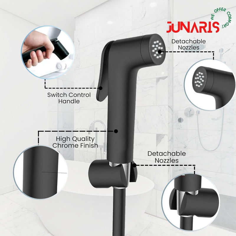 JUNARIS Handheld Bidet Sprayer Set for Toilet - شطاف تواليت Stainless Steel Shattaf with Premium Hose for Bathroom and Washroom | Chrome Shattaf Set Stainless Steel Hose (Classic)