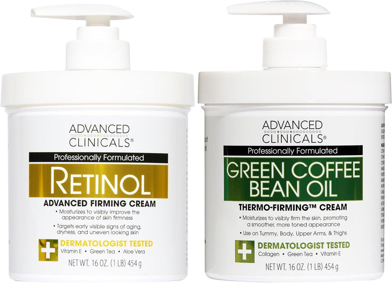 Collagen Peptides Body Lotion & Face Moisturizer Peptide Infused Collagen Lotion For Women & Men Helps Improve Look Of Crepey Skin, Wrinkles, & Uneven Dry Skin Texture, 16 Ounce - 450 g (Pack of 2) Retinol + Green Coffee Bean Cream