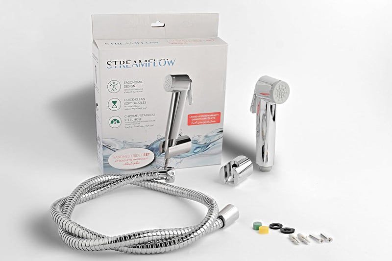 Streamflow™ Alpha Hand Trigger Bidet/Shattaf Set - Glossy Chrome / 120cm Stainless Steel/Chrome Hose