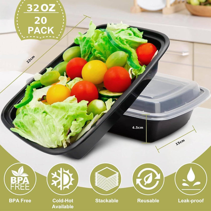 MOMENT 20 PACK 32 Oz Meal Prep Containers with Lids 1 Compartment Plastic Food Storage Containers Food Container Lunch Boxes for Adults 22 x 15 x 4.5cm - 22 x 15 x 4.5 cm 20 PACK