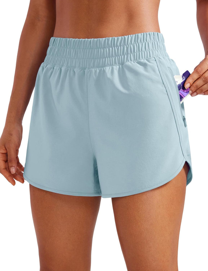 CRZ YOGA Women's High Waisted Running Shorts Mesh Liner - 3'' Dolphin Quick Dry Athletic Gym Track Workout Shorts Zip Pocket