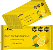Refreshing Towel Wipes, Cotton Refreshment White Towels (25 Packs, 23x23cm) Mildly Scented Pre-moistened Towels to Use Hot or Cold - Lemon Scent - Lemon 25