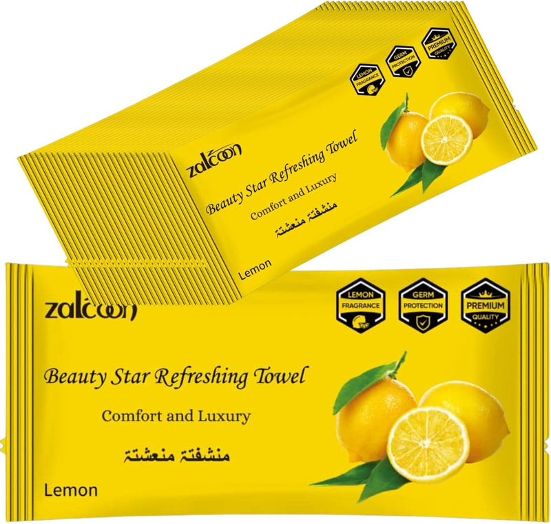 Refreshing Towel Wipes, Cotton Refreshment White Towels (25 Packs, 23x23cm) Mildly Scented Pre-moistened Towels to Use Hot or Cold - Lemon Scent - Lemon 25
