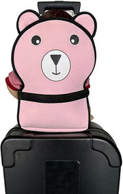 Toddler Suitcase Seat with Adjustable Belt, Portable Baby Seat on Suitcase, Cartoon Animal Ride on Luggage Seat for Travel (Black) - Pink