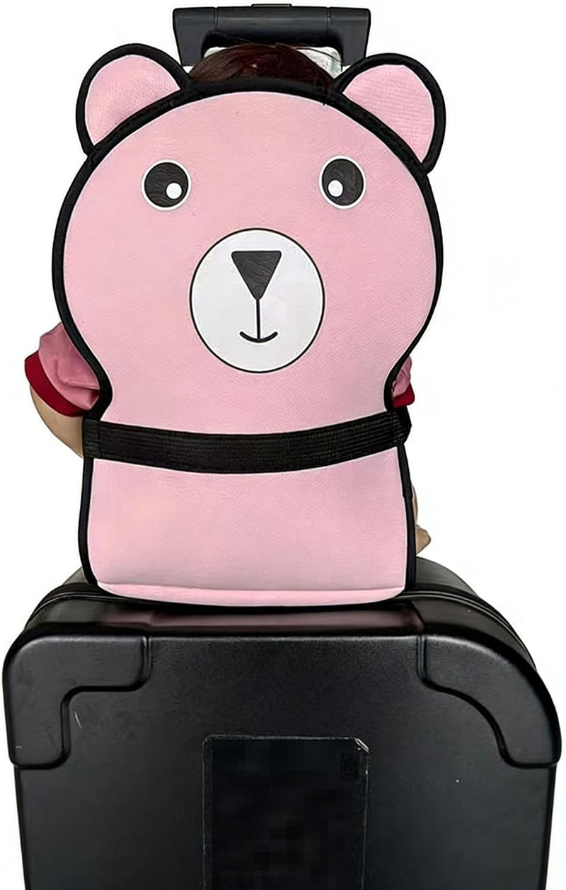 Toddler Suitcase Seat with Adjustable Belt, Portable Baby Seat on Suitcase, Cartoon Animal Ride on Luggage Seat for Travel (Black) - Pink