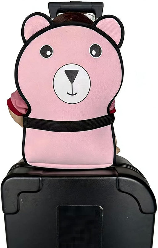 Toddler Suitcase Seat with Adjustable Belt, Portable Baby Seat on Suitcase, Cartoon Animal Ride on Luggage Seat for Travel (Black) - Pink