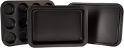 Royalford 3Pcs Non-stick Bakeware Set - Cookie Sheet / Baking Sheet, 12Pcs Muffin Pan Cupcake & Roasting Wide Handle Bread Dessert Bakeware, Sponge Cake Chocolate for