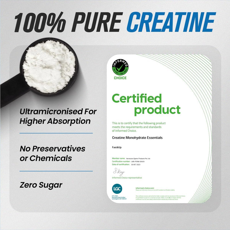 FAST&UP Creatine Monohydrate Powder Pure Micronized Creatine Supplement for Muscle Growth, Strength & Recovery Unflavoured Creatine Powder, (83 Servings) Blue 250 gms