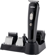 Geepas GTR8612N 11-in-1 Rechargeable Grooming Set 3.7V DC Hair/Bread/Nose/Ear/Body Trimmer 5 Changeable Heads Li-Ion Battery 60mins Working Time LED Display 4 Combs Attachments