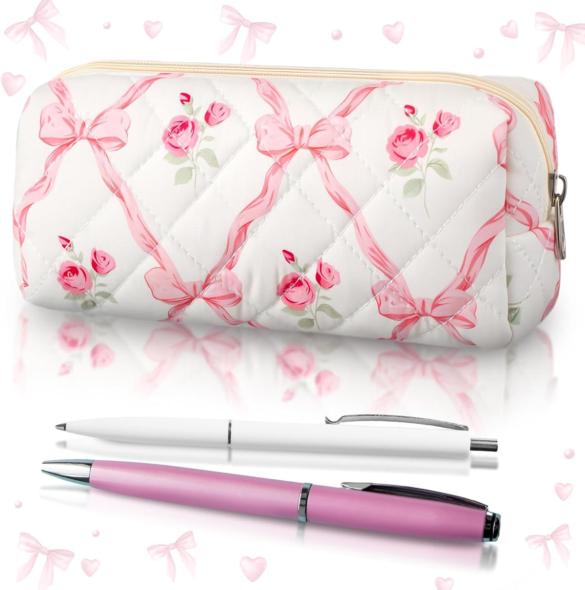 Sherr Coquette Bow Pencil Case Pink Bow Cute Pencil Pouch Soft Cotton Storage Bag Aesthetic Pattern Gift Makeup Pouch Cosmetic Travel Bag for Women – image 9