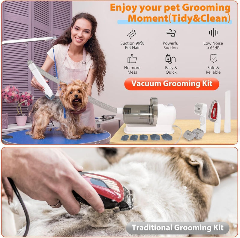 SKY-TOUCH Dog/Cat Hair Vacuum & Grooming Kit, 12 in 1 Shedding Grooming Kit, 2L Large Capacity Low Noise Hair Remover Supplies for Dogs & Cats