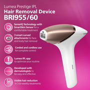 Lumea IPL Epilator with 3 attachments for Face, Body, and Precision Areas (Underarm & Bikini) Cordless, Model: BRI955/60