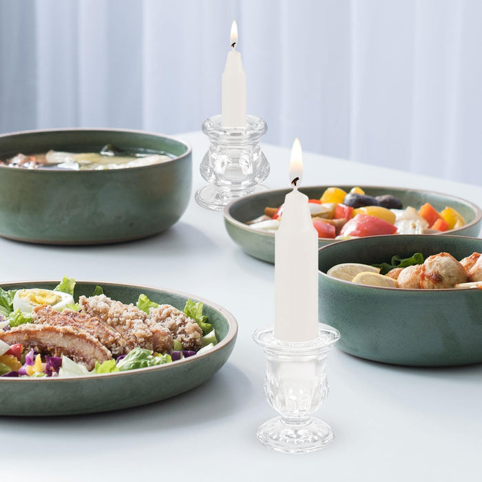 Glass Taper Candleholders - Clear Small Candlestick Holder Bulk, Set of 6 Clear Candleholders for Taper Candles Small Table, Glass Candlestick Holders, Thicker Glass Candle Sticks Set