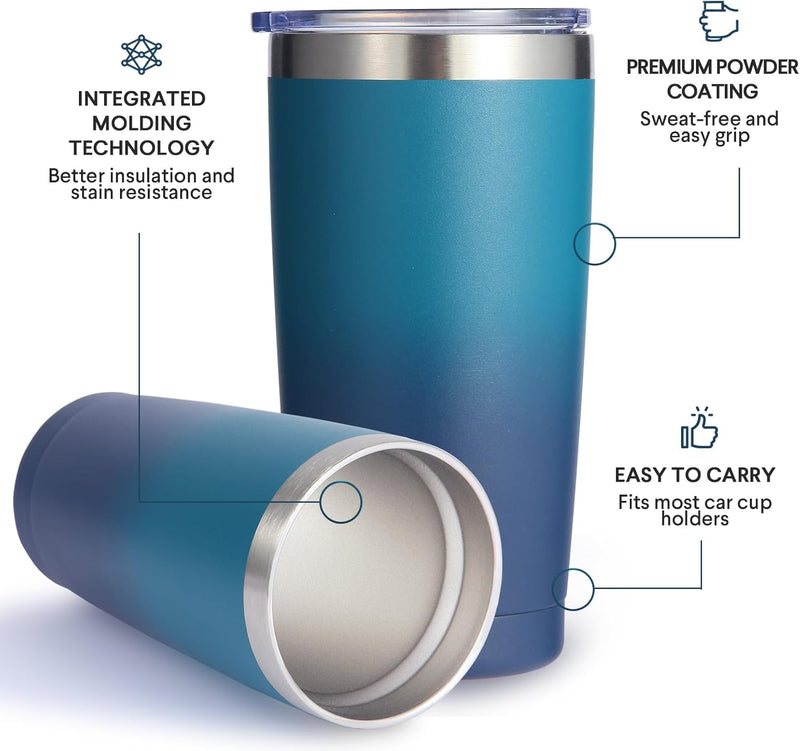 Volhoply 20oz Stainless Steel Tumbler with Lid and Straw,Double Wall Insulated Travel Iced Coffee Mug Fits Car Cup holder,Powder Coated Cups for Hot and Cold Drinks,Gifts for Women Men（White,1 Set）