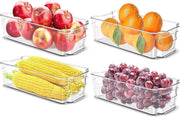 SKY-TOUCH 4 Pack Clear Stackable Storage Bins, Organizer Boxes with Handle for Kitchen Organization, Perfect for Kitchen, Fridge, Shelves, Cupboard, BPA Free - 4 pcs