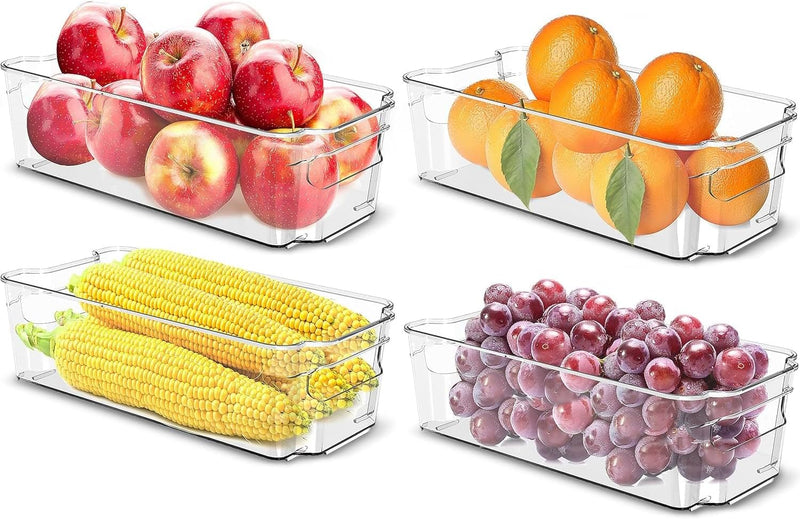SKY-TOUCH 4 Pack Clear Stackable Storage Bins, Organizer Boxes with Handle for Kitchen Organization, Perfect for Kitchen, Fridge, Shelves, Cupboard, BPA Free - 4 pcs