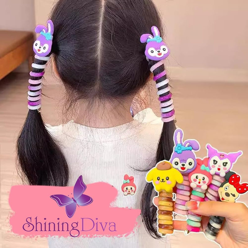 Shining Diva Fashion 5 Pcs Hair Bands Telephone Wire Spiral Braided Hair Ties Ponytail Holder Hairbands Cute Cartoon Hair Accessories for Girls Kids Women (15904ZB)