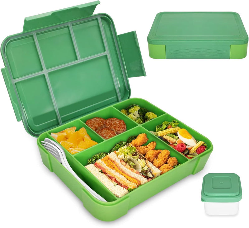 Generic Lunch Box for Kids & Adults, Rectangular, Grey, 1330 ml, 4 Compartments, Leak-proof, Microwave & Dishwasher Safe - Royal Green 1330 ml