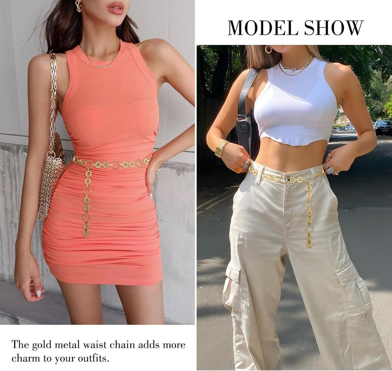 Adjustable Metal Waist Chain Belt for Women, Fashion Body Link Chain Accessory, Trendy Layered Waist Belt, for Jeans, Dresses, Parties, Boho Chic Style