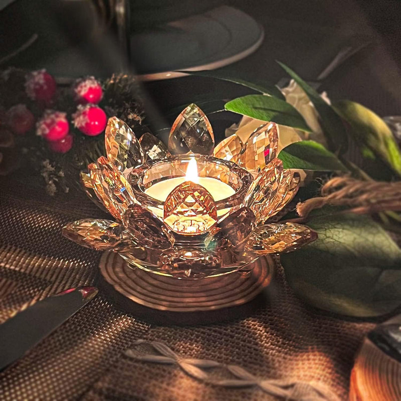 Kolnlala Crystal Lotus Flower Tealight Candle Holders/Glass Tea Light Candlestick Decor Decoration for Christmas Home Wedding Party… (Clean 1pc)