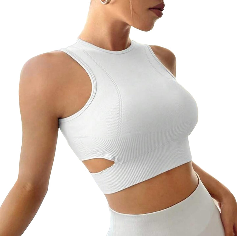 Sports Bra Seamless Crop Top Yoga High Neck Tops Running Gym Sportswear Fitness Full Cup Padded for Women…