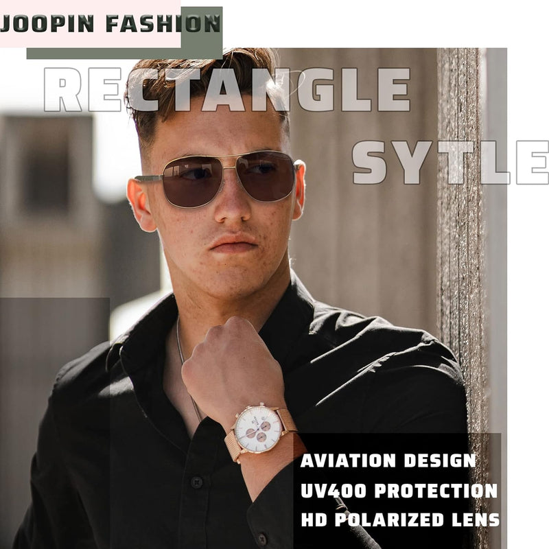 Joopin Rectangular Polarized Aviaion Sunglasses for Men Retro Military Shades Driving UV Protection