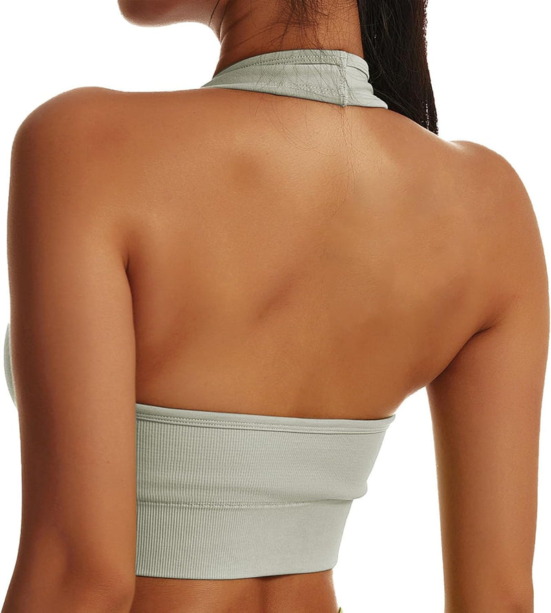 Vertvie Halterneck Sports Bra Backless Fitness Bustier Women's Padded Push Up Bra Without Underwire Sports Bra Top Yoga Bra Medium Support Workout