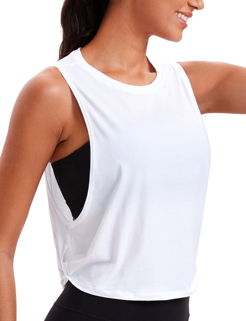 CRZ YOGA Women's Pima Cotton Workout Tank Crop Sports Shirt Sleeveless Yoga Running Tops