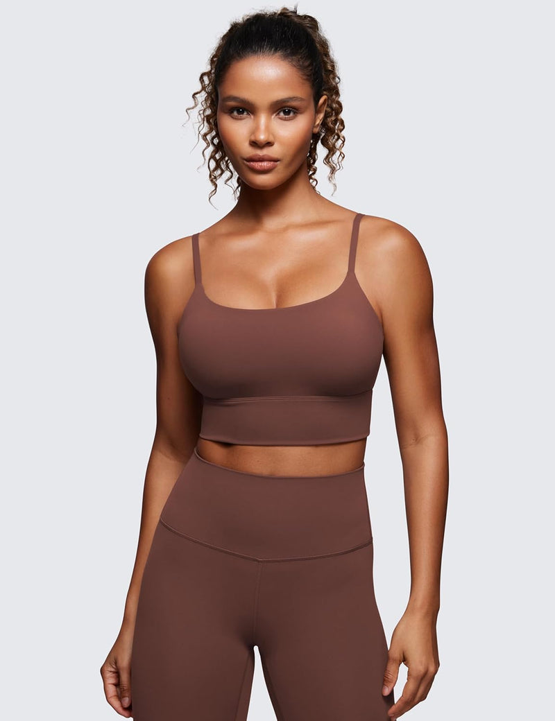 CRZ YOGA Women's V Back Longline Sports Bra with Adjustable Straps Wireless Workout Padded Yoga Bra Cropped Tank Tops