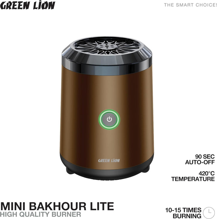 Green Lion Smart Bakhour Rechargeable Electric Car Incense Burner, USB-C Portable Mini Burner, Aluminum Alloy Design, Strong Power for Fast Burning, Long-Lasting Fragrance - Green