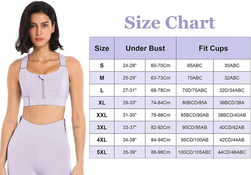 Sports Bra for Women High Impact Work Out Bra with Support Front Zipper Gym Padded Bras with Adjustable Straps