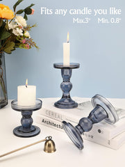 Lewondr Glass Candle Holders, 3 Pieces Crystal Clear Candlesticks with Elegant Design for Pillar Taper Candle and Tea Light, Home Table Living Room Wedding Party Decorations Home Décor - Clear