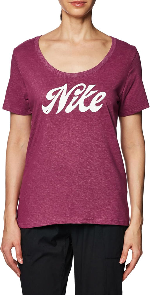 Women's Dri Fit Script T-Shirt - ROSEWOOD/PURE PLATINUM/HTR/(WHITE)