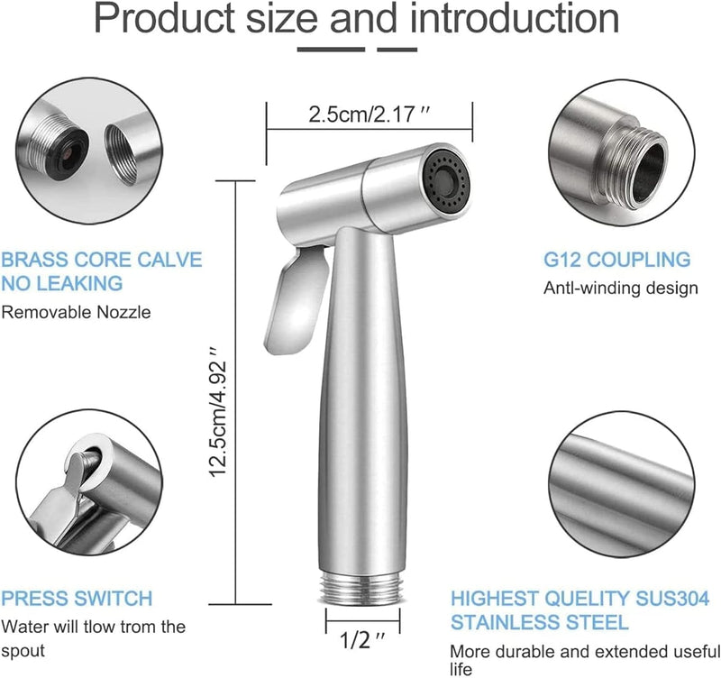 Sulfar Handheld Bidet Sprayer Shattaf Cloth Diaper Toilet Sprayer Stainless Steel Brushed Bathroom Shower Bidet Spray Set
