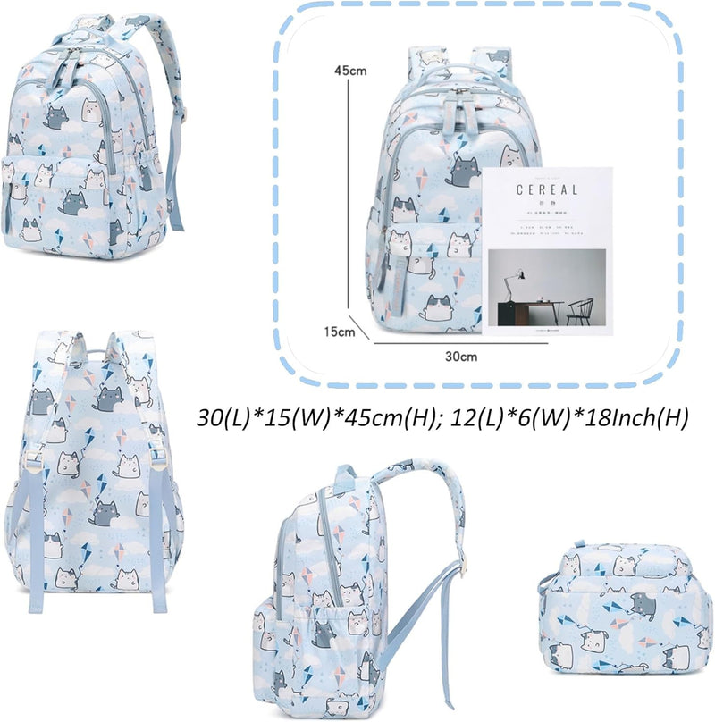 Mfikaryi Cute Cat Casual Daypack Teens Elementary School Backpack Students Bookbag for Girls Boysâ€¦