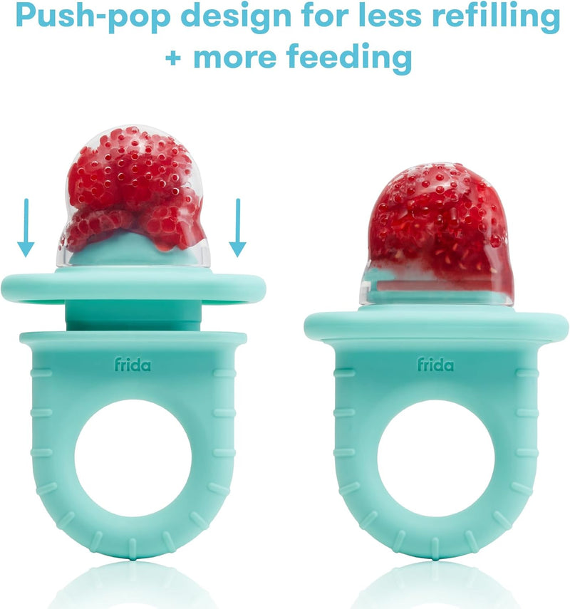Push Pop Feeder, Baby Fruit Feeder, Baby Fruit Food Feeder to Safely Introduce New Foods, Fresh + Frozen Food Silicone Feeder for Babies, BPA Free, Dishwasher Safe - Vibrant Teal