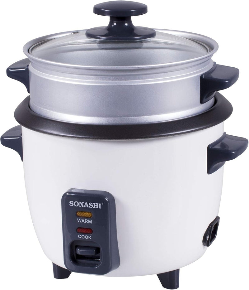 Sonashi 1.8 L Rice Cooker With Steamer SRC-318 - Tempered Glass Lid, Cool Touch Handle, Non-Stick Coating & Automatic Shut Off Function | Kitchen Appliance