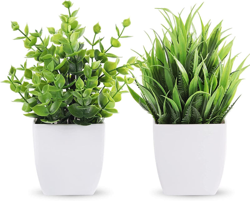 Dekorly Artificial Potted Plants, 8 Pack Artificial Plastic Eucalyptus Plants Small Indoor Potted Houseplants, Small Faux Plants for Home Decor Bathroom Office Farmhouse (Set 0F 8)