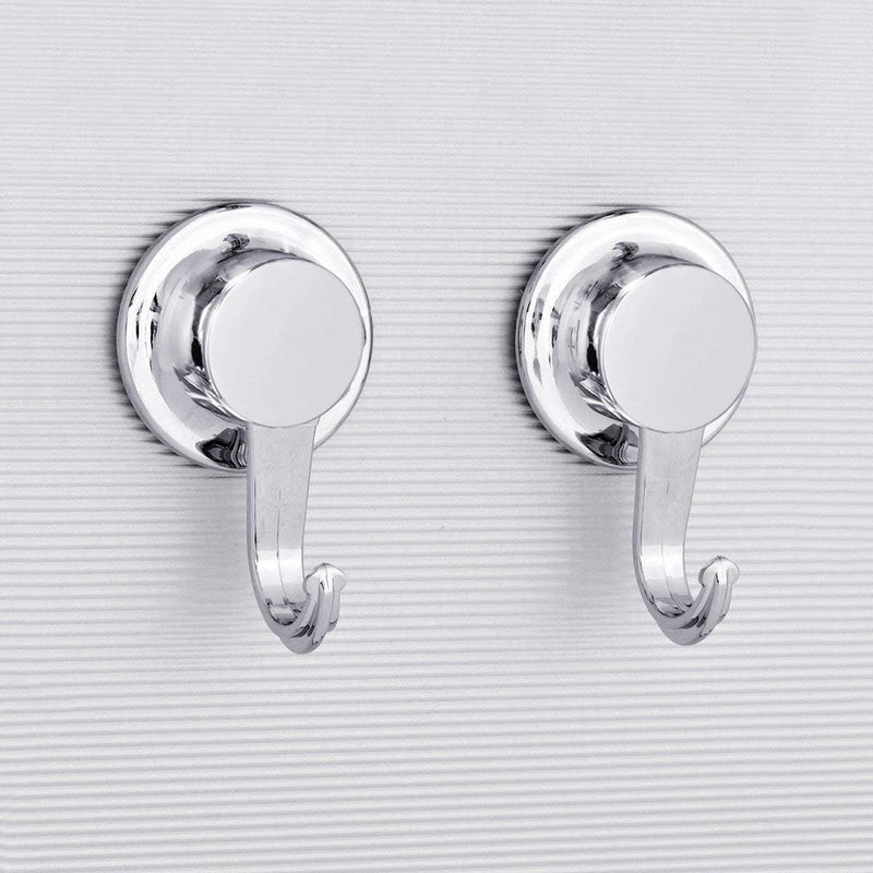 Everloc Heavy Duty Hooks 2 Pack, No Drilling, No Screws, No Glue, No Adhesive Vacuum Suction Wall Mounted Chrome Hooks for hanging in Kitchen and Bathroom, Easy Install, No Drilling, EVL-10504
