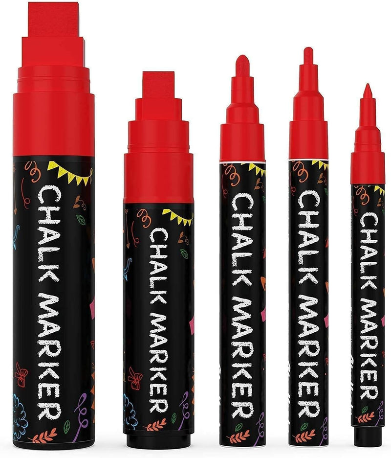 Chalkola 5 White Chalk Markers for Chalkboard Signs, Blackboard, Car Window, Bistro, Glass | 5 Variety Pack - Thin, Fine Tip, Bold & Jumbo Size Erasable Liquid Chalk Pens (1mm, 3mm, 6mm, 10mm, 15mm)