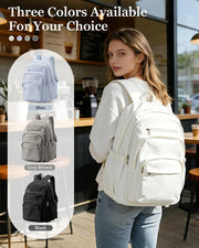 WEPOET Backpack Women Men School Backpack Large with Many Compartments Waterproof Backpack Lightweight for School Backpack Teenager Daypacks Backpack for Boys Girls, A2-beige, Rucksack Backpacks