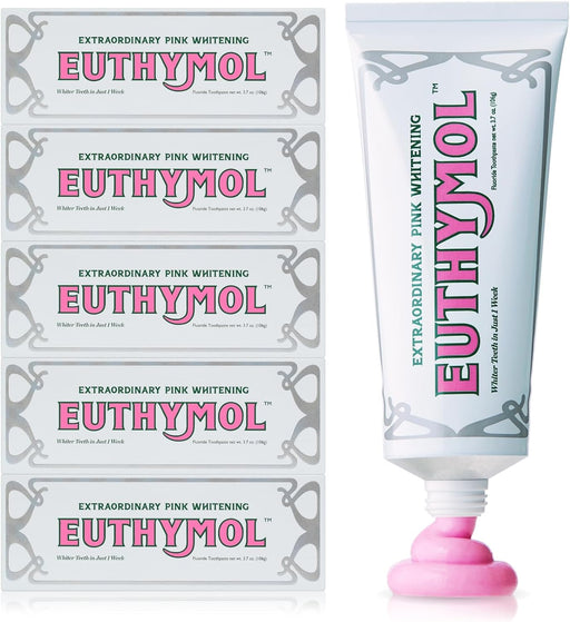 EUTHYMOL Whitening Toothpaste (3.7fl oz, Pack of 5) - Stain Removal in 2 Weeks, Long-Lasting Freshness for Sensitive Gum & Teeth. Bad Breath, Cavity Prevention. Recyclable Aluminum Tube. - Pack of 5