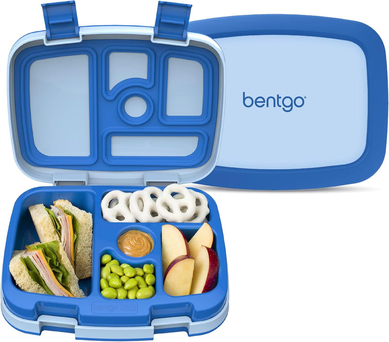 Kids Leak-Proof, 5-Compartment Bento-Style Kids Lunch Box - Ideal Portion Sizes for Ages 3 to 7, BPA-Free, Dishwasher Safe, Food-Safe Materials (Purple) - Blue
