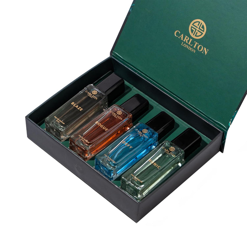 Carlton London Iconic Men Perfume Gift Set | Long-Lasting Woody & Citrusy Fragrances | thoughtful gifts for men | Defy, Rogue, Blaze & Runic EDP (4x20ml) | perfume for men.