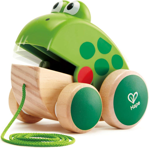 Hape Wooden Pull-Along Toy for Toddlers Montessori Pull Toy, Eco-Friendly Wooden Frog Animal Walking for Babies 12 Months+, Educational Fine Motor Skill Development, Non-Toxic Safe Kids Gift - Frog Pull Along