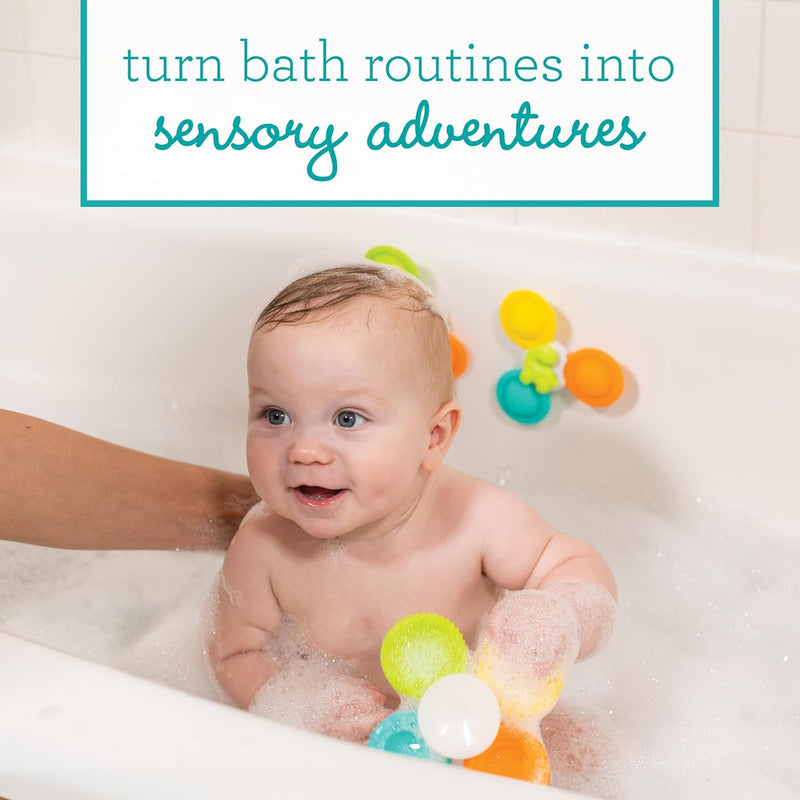 Infantino Silicone Bath Pop Spinners - Sensory Dinosaur Toys with Suction Cups, Engaging Bath Time Fun for Toddlers, 3-Piece, 4 months+