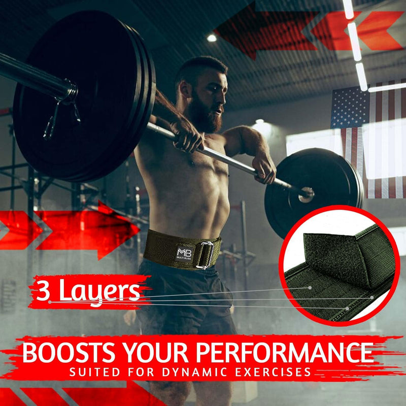 MULTI BLISS® Premium Quality Weight Lifting Gym Belt for Athletes, Olympic Training, Deadlift, Bodybuilding, WOD, Lifting Lumbar Support & Gym Workouts Belt for Men & Women (FreeGift Gym Keychain)